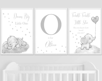 Twinkle Twinkle Little Star Elephant Nursery Prints, Set of 3 Elephant Nursery Decor, Elephant, Elephant Nursery Prints