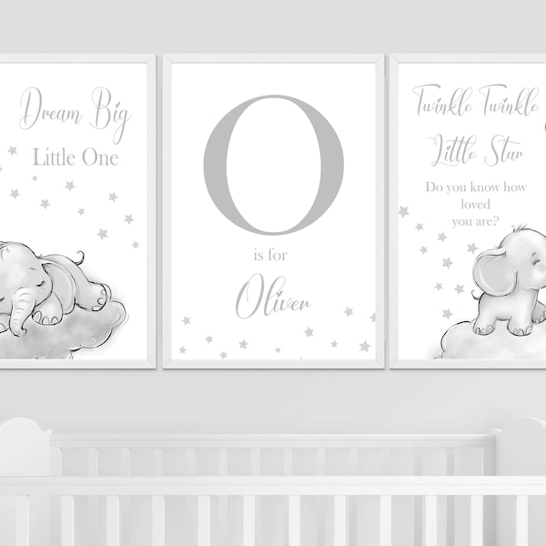 Twinkle Twinkle Little Star Elephant Nursery Prints, Set of 3 Elephant Nursery Decor, Elephant, Elephant Nursery Prints