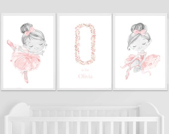 Ballerina Prints, Set of 3, Nursery Prints, Nursery Decor, Girls Nursery Decor, Ballerina Nursery Prints, Ballerina Wall Art, Ballet Prints