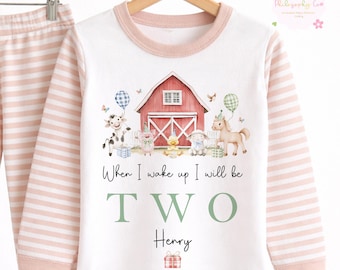 Farm Animal Birthday Pjs, When I wake up pyjamas, Boys Birthday Pyjamas, 1st Birthday, 2nd Birthday, 3rd Birthday, Farm Animal Theme Pjs