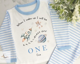 Birthday Pjs Boys, When I wake up I will be 1,2,3,4 Birthday Pyjamas, Birthday Pjs Kids, Space Birthday, 1st Birthday Pjs, 2nd Birthday Pjs