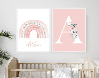 Rainbow Prints, Set of 2, Rainbow Nursery Prints, Nursery Decor Girl, Nursery Prints Girl, Girls Bedroom Decor, Floral Nursery Decor