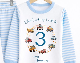 Personalised 3rd Birthday Pyjamas, When I Wake Up I’ll Be 3 pjs, Boys Third Birthday Pyjamas, Custom Kids Birthday Sleepwear