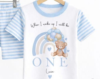 Pyjama court personnalisé premier anniversaire, pyjama d'anniversaire de bébé garçon, tenue Beary 1er anniversaire, nom personnalisé pyjamas pour bébé Royaume-Uni