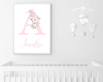 Floral Name Print, Nursery Prints, Nursery Decor, Girls Nursery Decor, Floral Nursery Prints, Girls Bedroom Prints, Prints for Girls