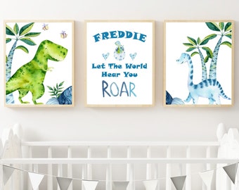 Dinosaur Prints, Set of 3, Dinosaur Nursery Prints, Nursery Decor, Boys Bedroom Decor, Dinosaur Decor, Boys Room Wall Art, Dinosaur Wall Art