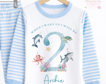 Under the sea Birthday Pjs, When I wake up pyjamas, Boys Birthday Pyjamas, 1st Birthday, 2nd Birthday, 3rd Birthday, Oneder the sea