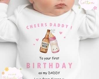 Happy Birthday Daddy, First Birthday as my Daddy, Daddy Birthday Gift, New Dad Gift, Sleepsuit Babygrow Baby Vest Personalised 100% Cotton