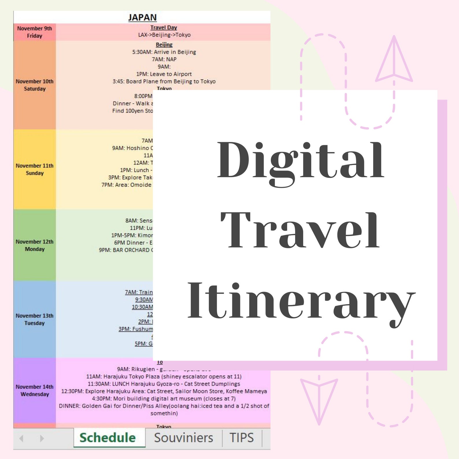 Digital Travel Itinerary Template (Instant Download) Etsy