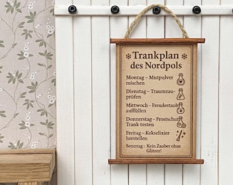 Miniaturowy plakat z magicznym eliksirem krasnala | Mini certyfikat na drzwi krasnala | Świąteczna dekoracja krasnala | Laboratorium Domków dla Lalek Szkoła Magii