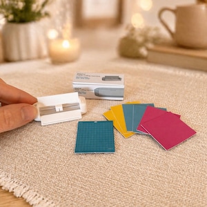 May include: A white paper cutting machine with a silver blade, next to a teal cutting mat and colorful paper squares. The machine is labeled "EasyCut Paper cutting machine". The image is set on a neutral-toned surface.