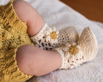 Daisy Square Booties CROCHET PATTERN