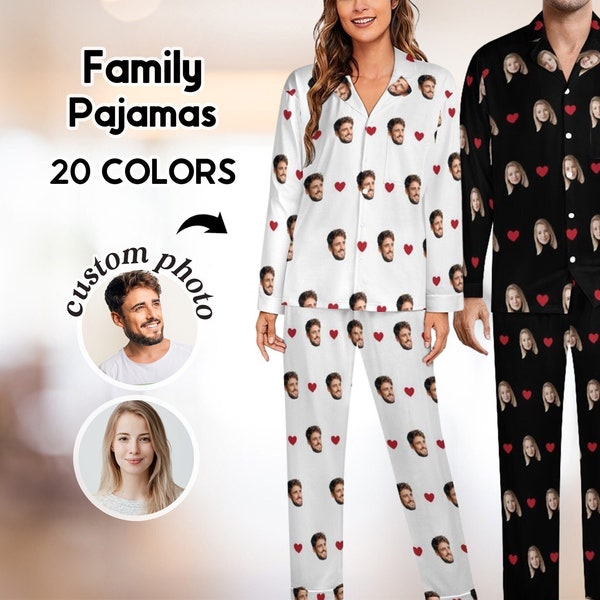 Custom Photo Pajamas, Personalized Face Pajama Set, Family Pajamas, Photo Printed Pajamas, Birthday Gift, Gift for Mom Dad Kids, Woman PJs