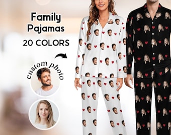 Pijamas fotográficos personalizados, conjunto de pijamas faciales personalizados, pijamas familiares, pijamas impresos con fotografías, regalo de cumpleaños, regalo para mamá papá niños, pijamas de mujer