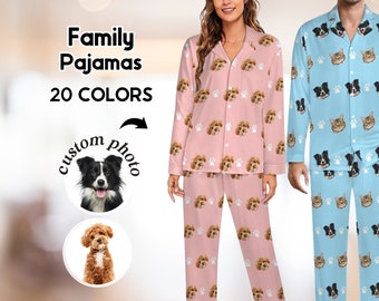 Pijamas personalizados con cara de mascota, conjunto personalizado de pijamas con cara de perro, pijamas familiares, regalo para amantes de los perros/papá/mamá, regalo de cumpleaños, ropa de dormir para mascotas