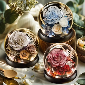Handmade Preserved Rose Flower Globe, Romantic Anniversary Wedding Birthday Valentine's Day Gift, Home Table Floral Decor