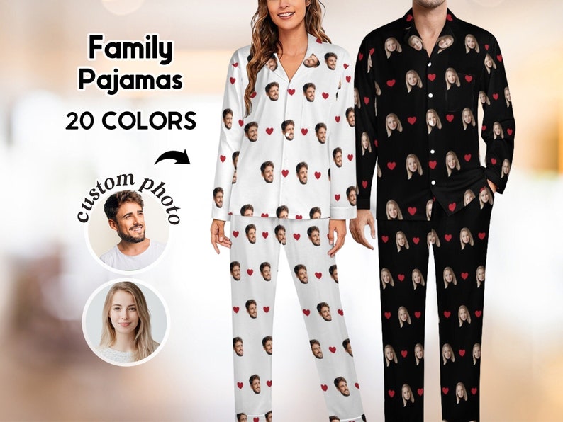 Custom Photo Pajamas, Personalized Face Pajama Set, Family Pajamas, Photo Printed Pajamas, Birthday Gift, Gift for Mom Dad Kids, Woman PJs zdjęcie 1