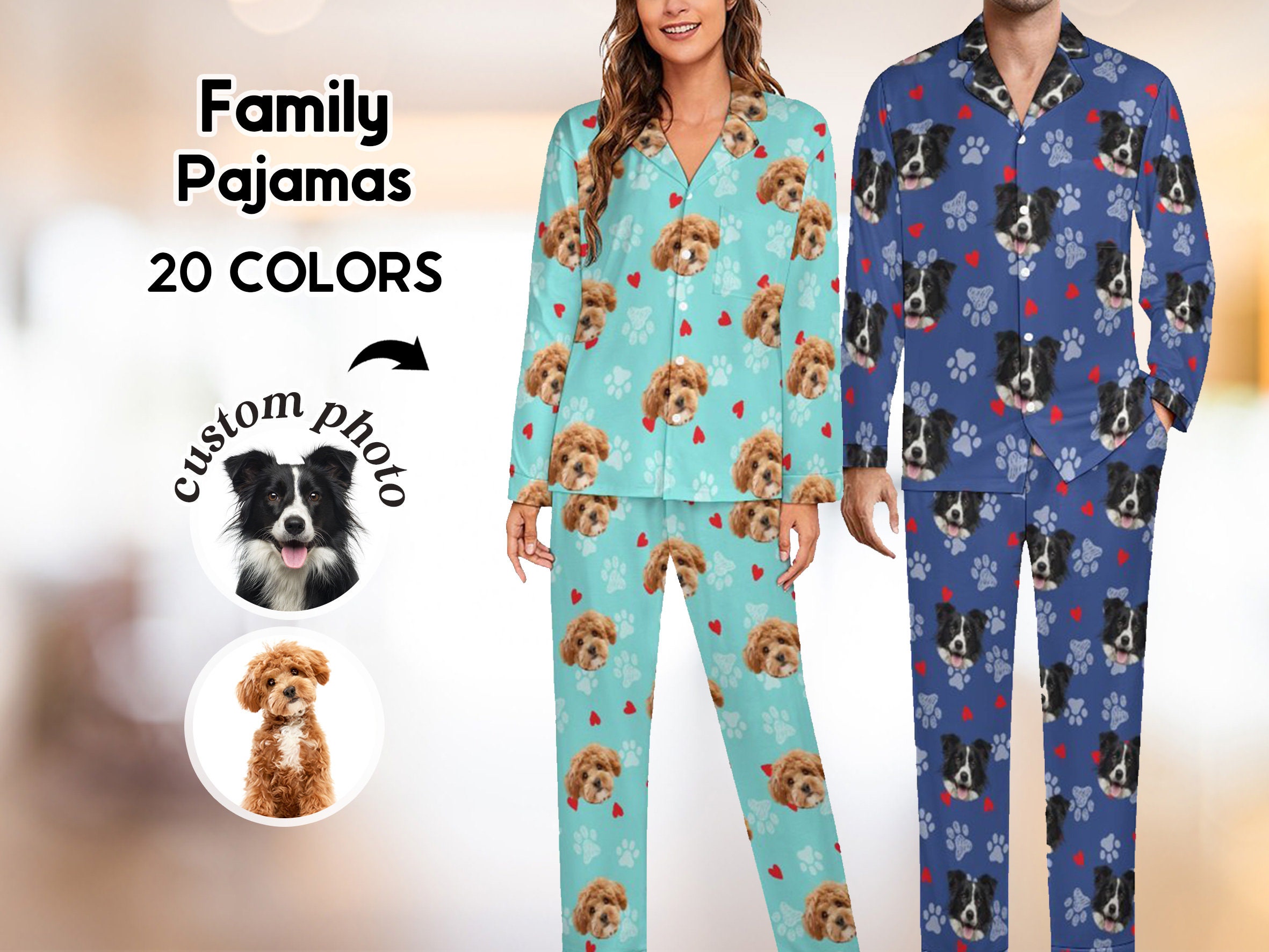 Discover Custom Pet Face Pajamas, Personalized Dog Face Pajama Set, Family Pajamas, Gift for Dog lover/Dad/Mom, Birthday Gift, Pet Sleepwear