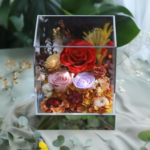 Handmade Preserved Rose in Acrylic Box, Eternal Rose Gift Box for Her, Romantic Gift for Valentine&#39;s Day, Birthday, Anniversary