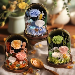 Handmade Preserved Carnation & Rose Eternal Flower in Glass Dome, Mother&#39;s Day Valentine&#39;s Birthday Wedding Graduation Gift for Her