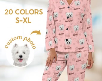 Custom Dog Photo Pajamas, Personalized Pet Face Pajamas with Name, Woman Pajama Set/Sleepwear, Pet Lover Gifts/Dog Mom Gifts, Pyjama Party