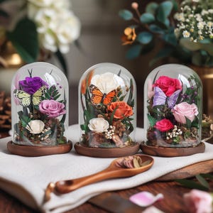 Luxury Handmade Preserved Eternal Rose with Butterfly in Glass Dome, Valentine’s Day Birthday Gift for Women, Mom, or Her