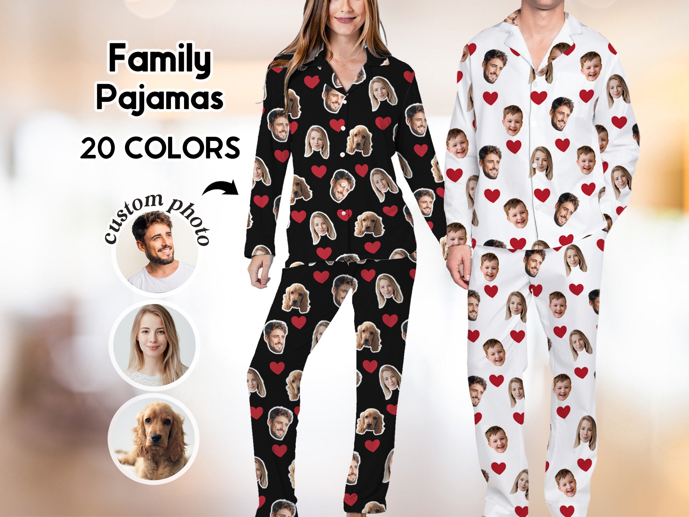 Discover Custom Pet Photo Pajamas, Personalized Face Pajama Set, Dod Cat Photo Pajamas, Valentine's Day Gift, Pet Lover Gift, Gift for Mom Dad Family