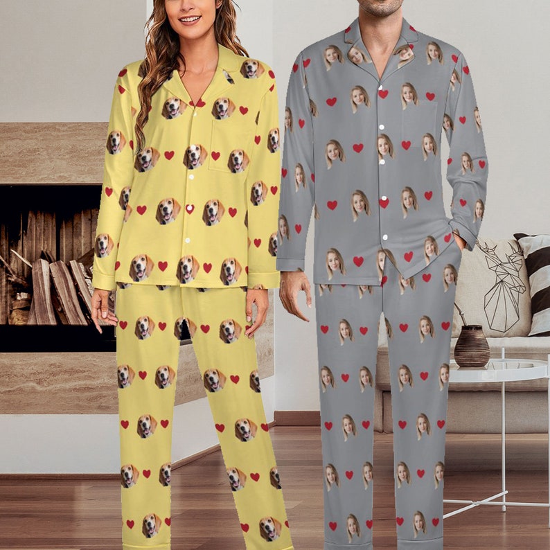 Custom Photo Pajamas, Personalized Face Pajama Set, Family Pajamas, Photo Printed Pajamas, Birthday Gift, Gift for Mom Dad Kids, Woman PJs zdjęcie 2