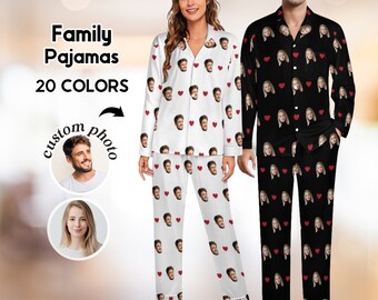 Aangepaste fotopyjama, gepersonaliseerde gezichtspyjamaset, familiepyjama, fotogedrukte pyjama, verjaardagscadeau, cadeau voor moeder vader kinderen, vrouw PJ's