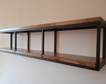 Mensola sospesa portaoggetti,design industriale,Zwevende plank industriedesign massieveholzplatte