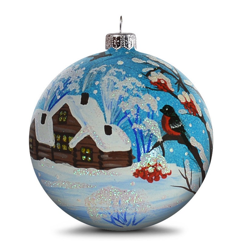 Ornement de boule de Noel peint à la main Les bullfinches sont  Etsy