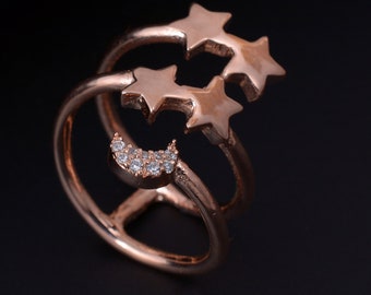 Easter gift star moon ring rose gold ring moon ring good luck ring wish ring # gold plated ring Christmas gift lucky charms