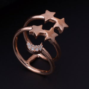 Easter gift star moon ring rose gold ring moon ring good luck ring wish ring # gold plated ring Christmas gift lucky charms