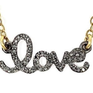 Pave Diamant Anhänger 925 Sterling Silber Liebe Anhänger Handgemachter Schmuck Diamant Anhänger Schreibschrift Liebe Anhänger mit Kette Geschenk für Sie