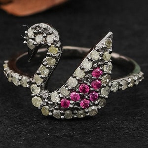 Pave Diamond Ring // Swan Ring // 925 Sterling Silver // Statement Ring // Diamond Ring // Ruby ring // Jewelry For Her // love ring