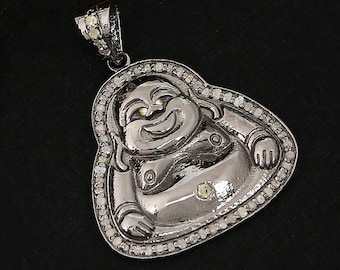 Buddhist pendant necklace // laughing Buddha pendant // diamond pendant // silver pendant // pave diamond necklace //Gift For Her