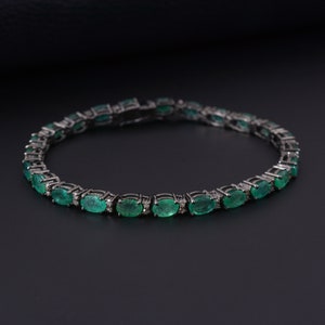 Pulsera de tenis con esmeralda natural en plata 925, joyería con esmeralda zambiana, joyería fina con esmeralda, regalo para esposa, joyería de plata con piedras preciosas.