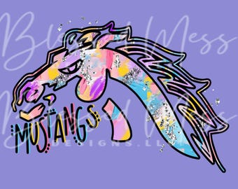 silver foil MUSTANGS mascot digital download PNG