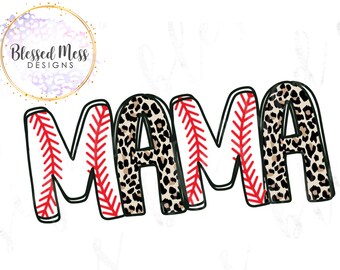 MAMA baseball doodle letters sublimation digital download png