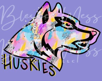 silver foil HUSKIES mascot digital download PNG