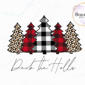 Deck the Halls buffalo plaid and Leopard Sublimation digital download png