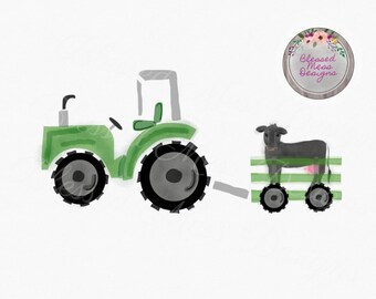 Watercolor Tractor with Calf Sublimation digital download png