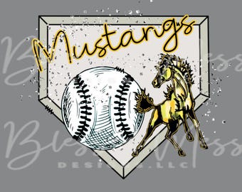 Mustang glitter home plate baseball  digital download PNG