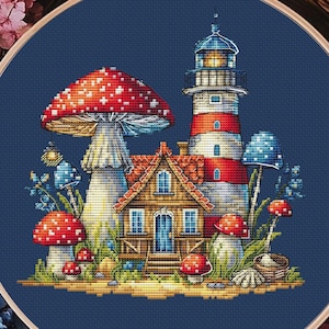 Korsstygnsmönster med älvfyr: Nautisk svamphus (PDF-mönster)