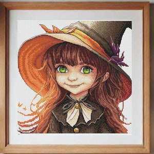 Little Witch Cross Stitch Pattern: Gothic Halloween Embroidery (PDF Download, Saga File Included)