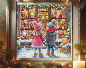 Christmas Cross Stitch Pattern Cozy Winter Scene Kids Window Holiday Night Vintage Christmas Decor Embroidery PDF