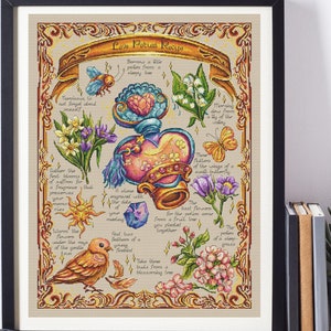 Patrón de punto de cruz "Poción de amor romántica" - Gráfico de bordado para San Valentín. Saga