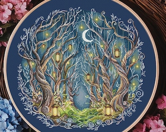 Magical Forest Lights Cross Stitch Pattern: Enchanted Woods (PDF Pattern)