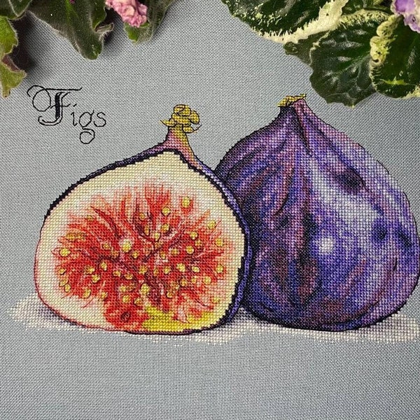 Fruit realistic cross stitch pattern. Food cross stitch Digital Pattern for Kitchen. Figs Fruit Hand Embroidery Needlepoint chart.