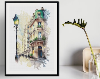 Paris Street Cross Stitch Pattern, European Travel Wall Art PDF Chart